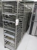 Four stainless Steel mobile 16 compartment tray racks, 530mm x 760mm x 1800mm