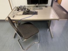 Two medium grey wood effect desks & chairs