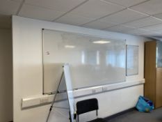 Four various sized whiteboards (one not wall mounted)