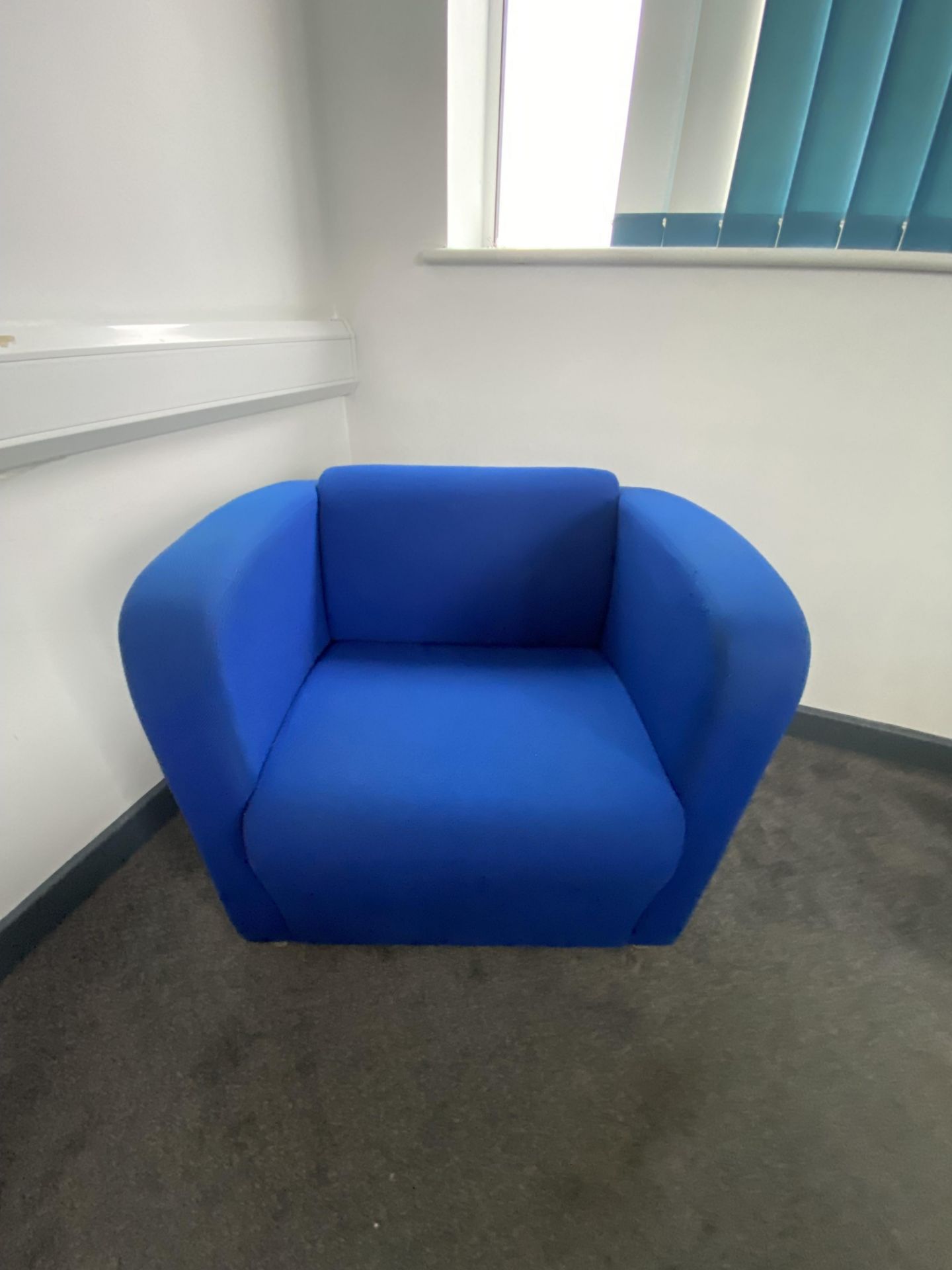 Three blue upholstered tub chairs & small table - Image 2 of 5