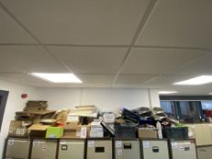 Assorted office equipment and stationery to include flat pack cardboard