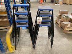 Eight black & blue stools