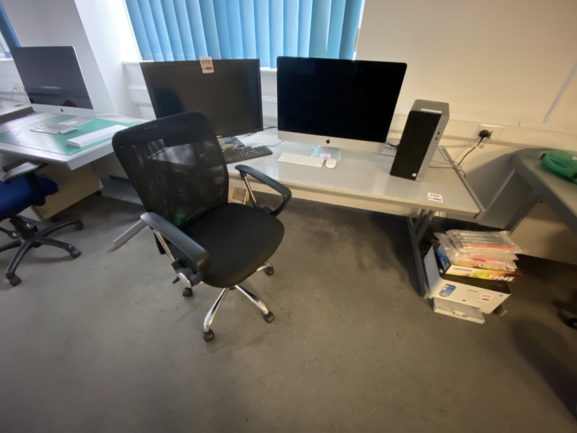 Large/medium grey wood effect desk, pedestal, two chairs - Image 2 of 3