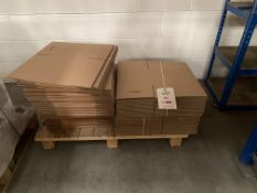 Five 54cm x 48cm flat pack cardboard boxes