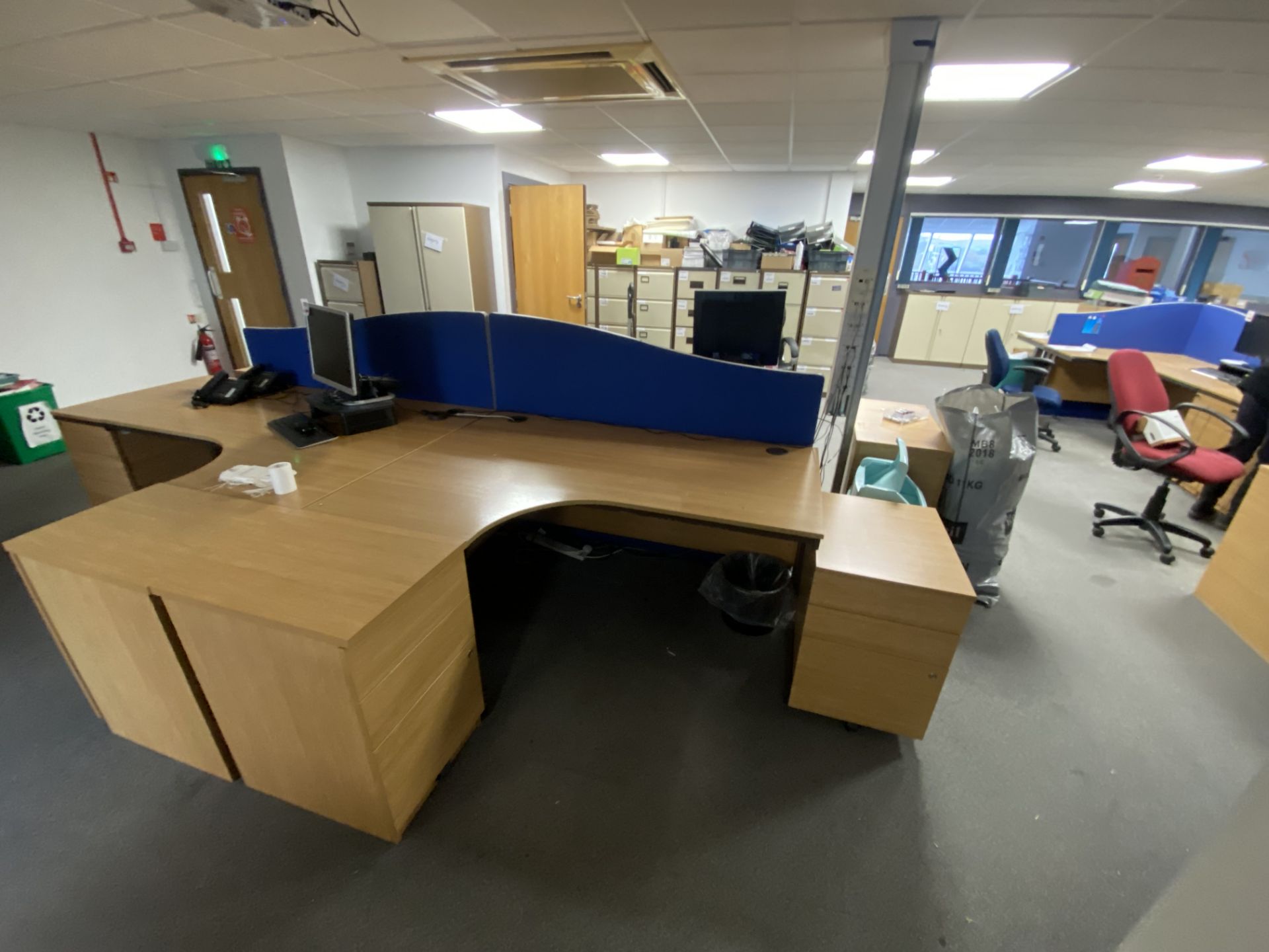 Four wood effect corner desks, six pedestal units, two dividers - Image 6 of 8