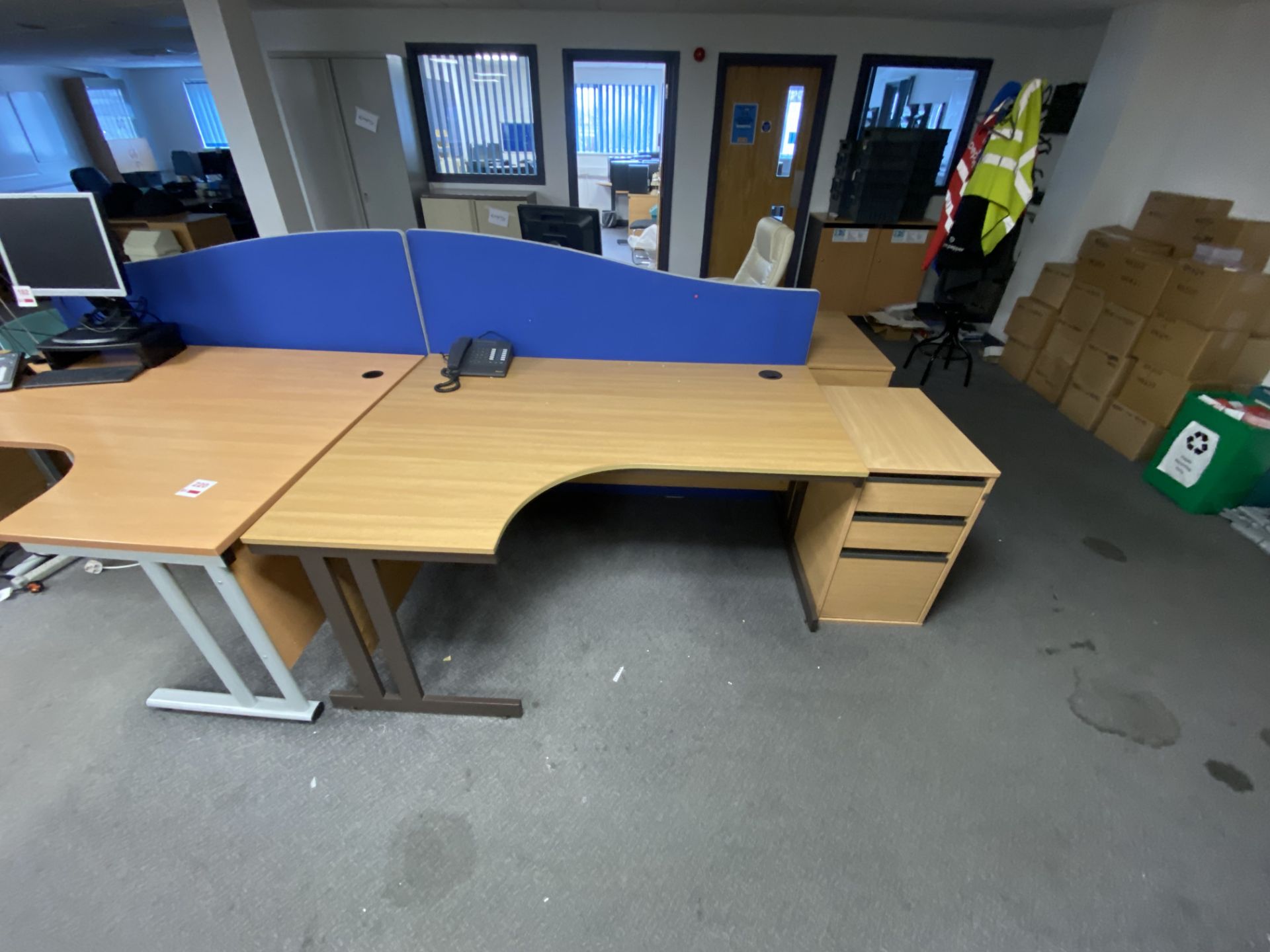 Four wood effect corner desks, six pedestal units, two dividers - Image 3 of 8
