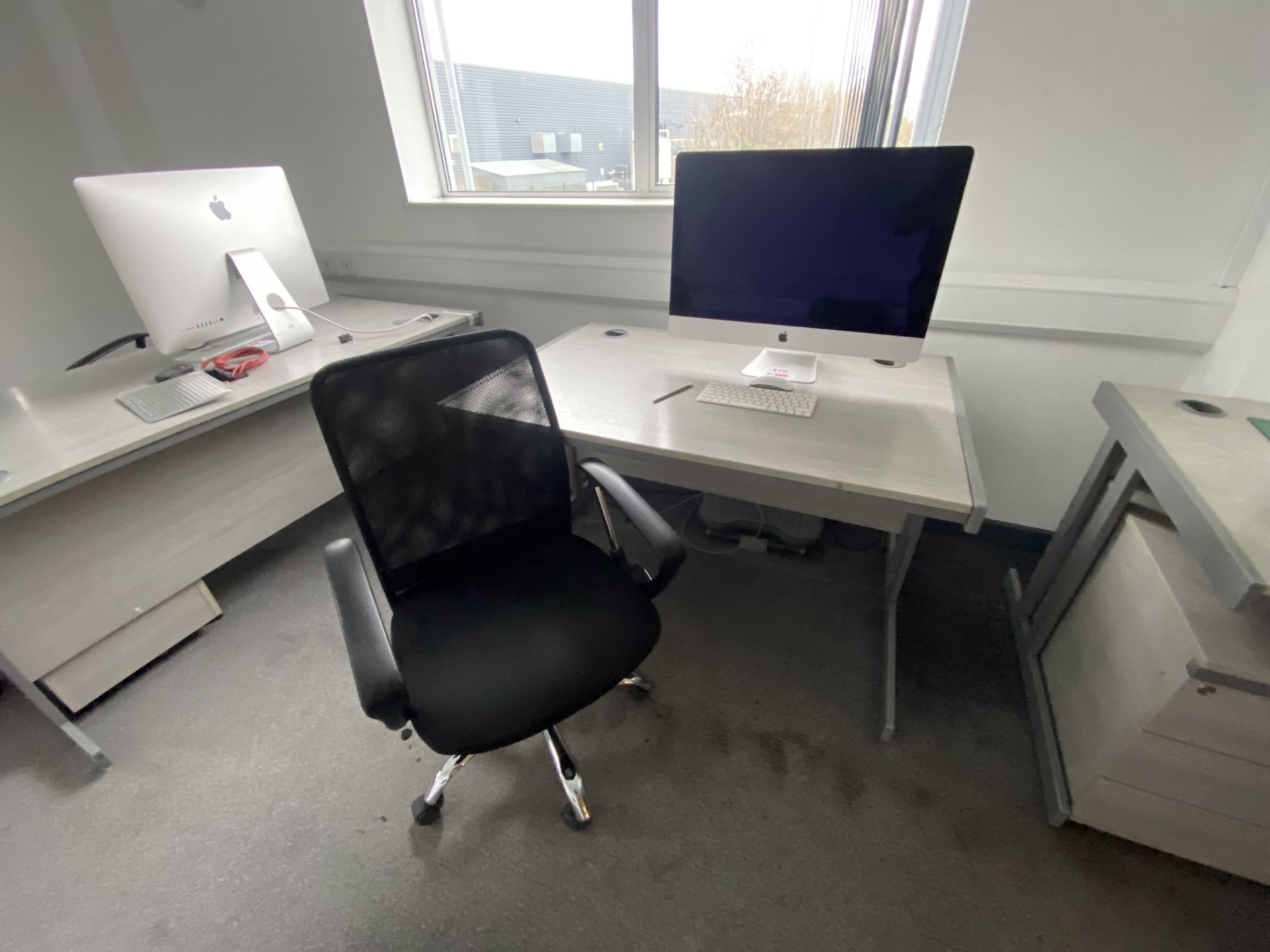 Large/medium grey wood effect desk, pedestal, two chairs - Image 2 of 3