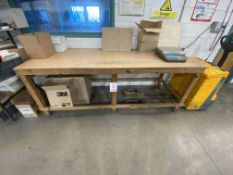 Wooden work bench, 248cm x 90cm