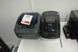 Two label makers/label printers (1 Zebra, model GK420d, 1 Brother model QL-710W. This Lot is