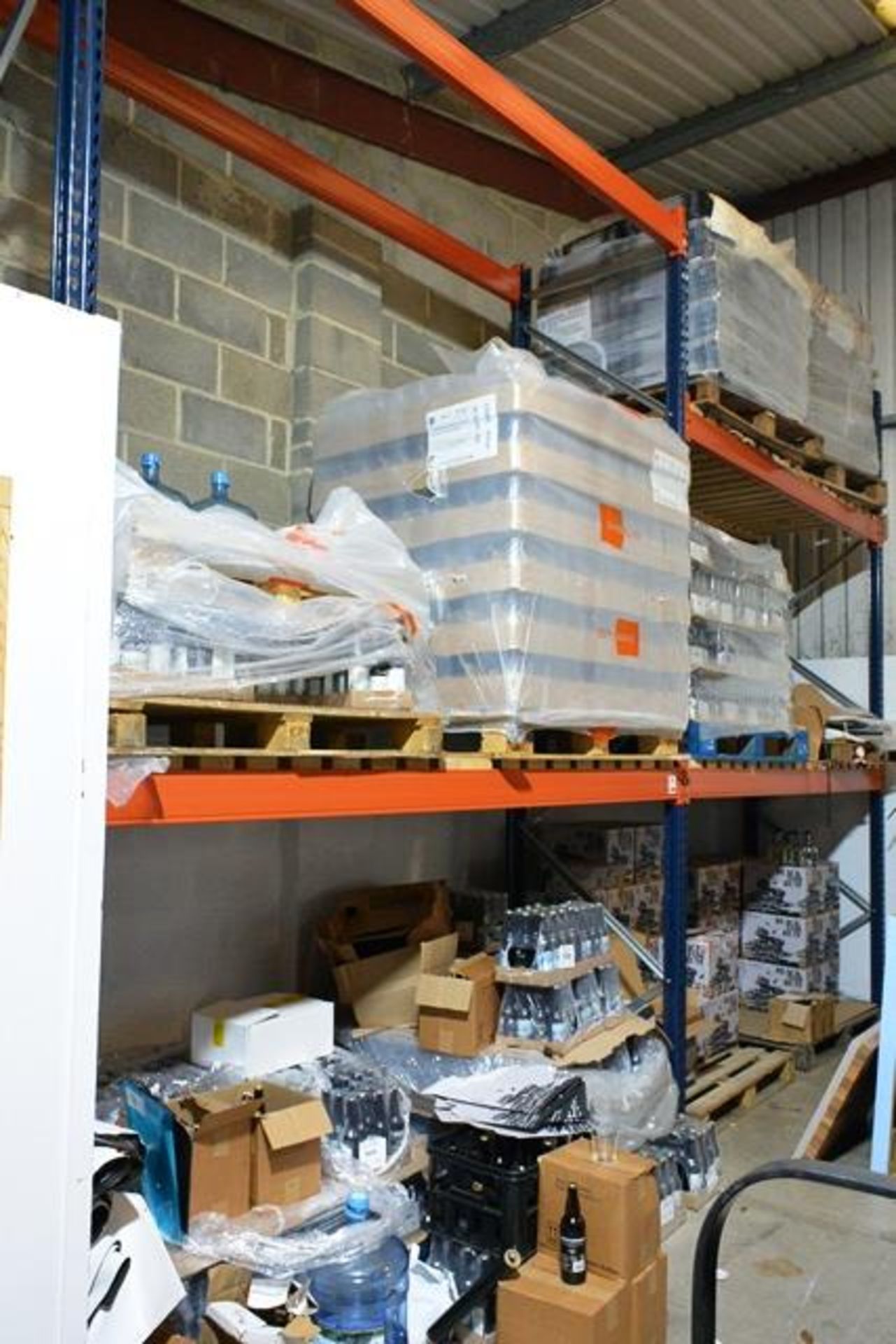 Two bays of adjustable boltless pallet racking, approx bay width 2800mm, approx bay height 4000mm (
