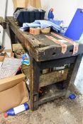 Timber frame workbench, with vice. This Lot is Located: Black Tor Brewery, Units 5 & 6, Gidleys