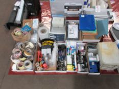 Large quantity of assorted office sundries including desk tidies, electronic digital safe,