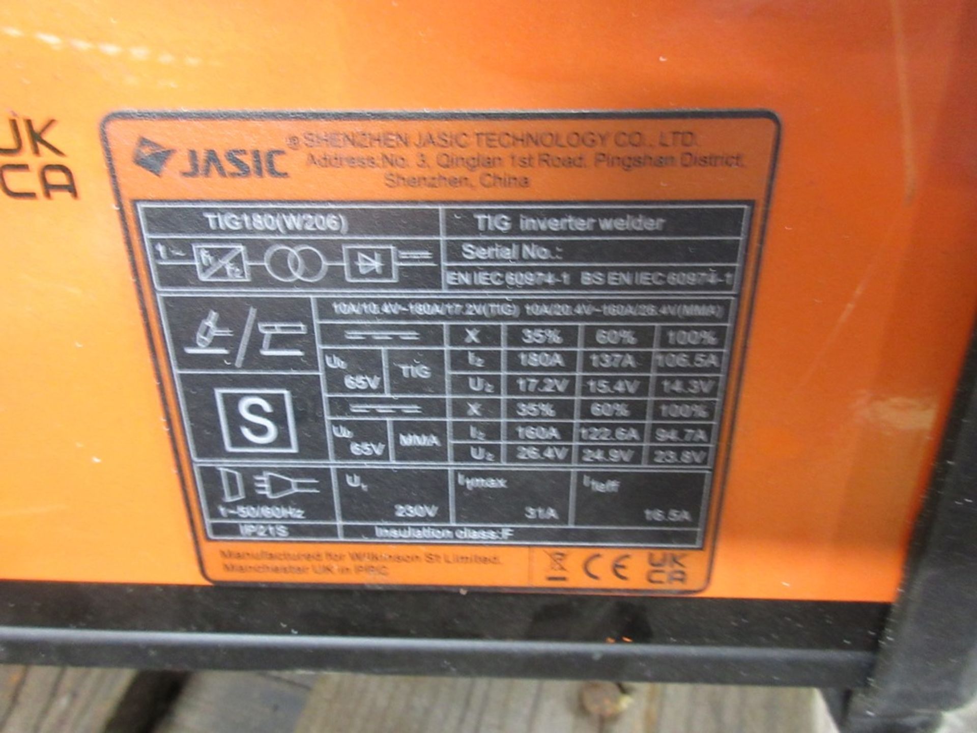 Jasic Pro 180 amp tig welding set, serial no. ENIEC60974-1 - Bild 2 aus 3