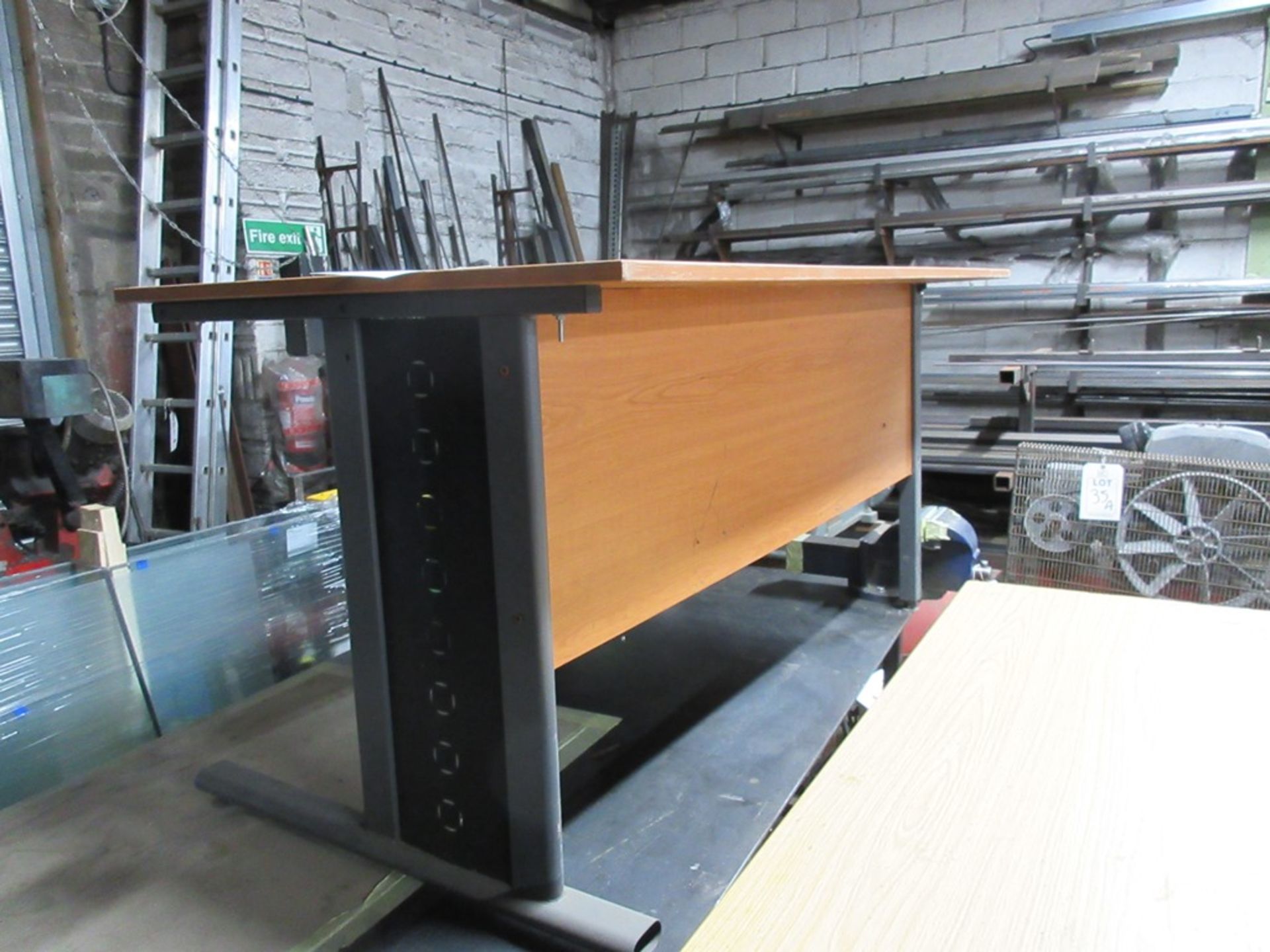 Wood effect corner workstation, wood effect tambour fronted storage cupboard, wood effect pedestal - Image 2 of 6