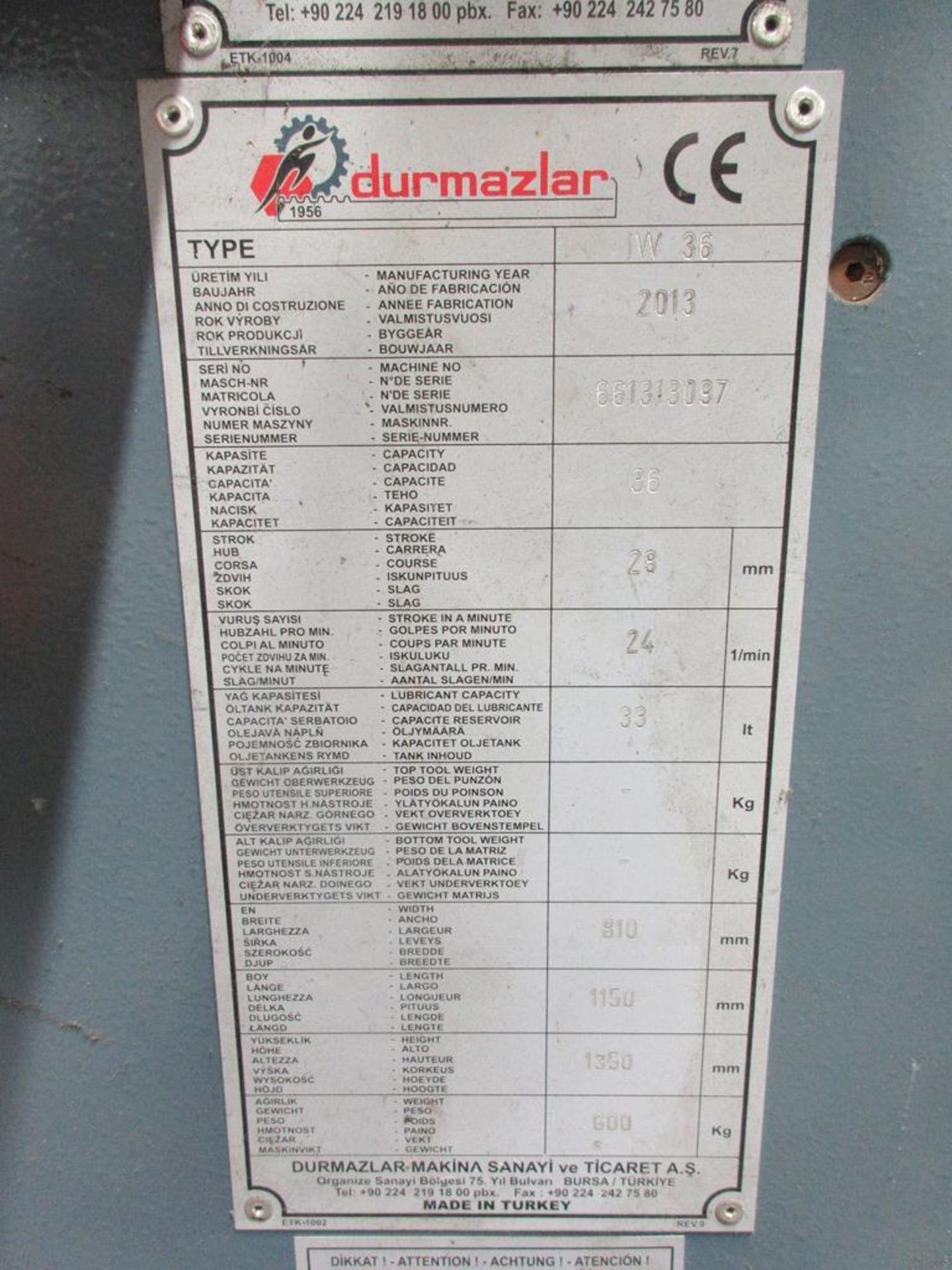 Durma IW36 hydraulic steel worker, serial no. 661313097 (2013) - Image 4 of 6