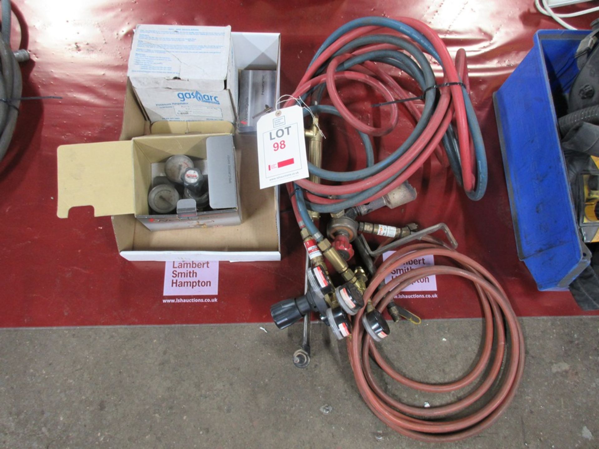 Two torches including Oxyacetylene, assorted gas regulation etc.