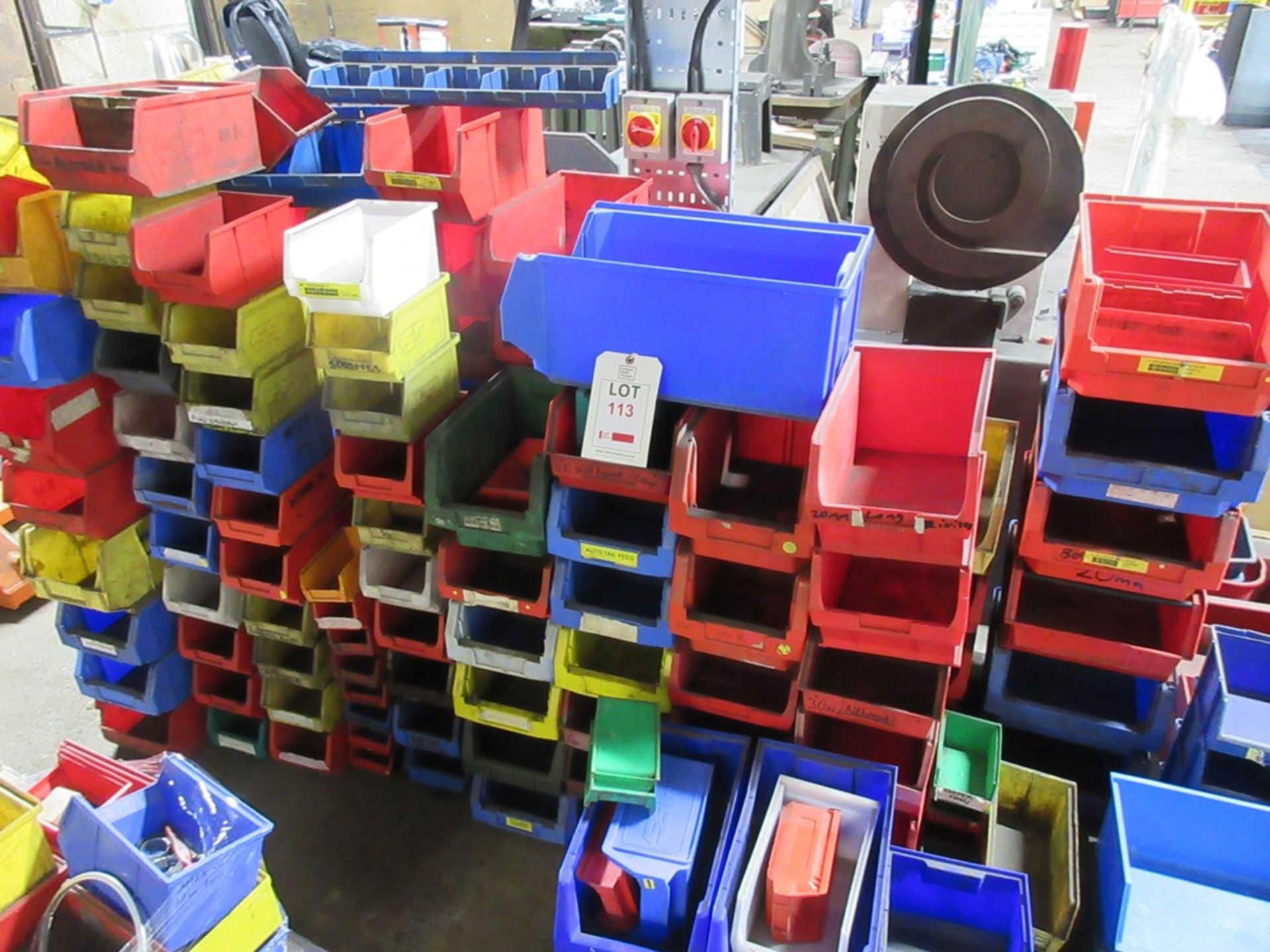 Large quantity of assorted plastic storage bins, as lotted