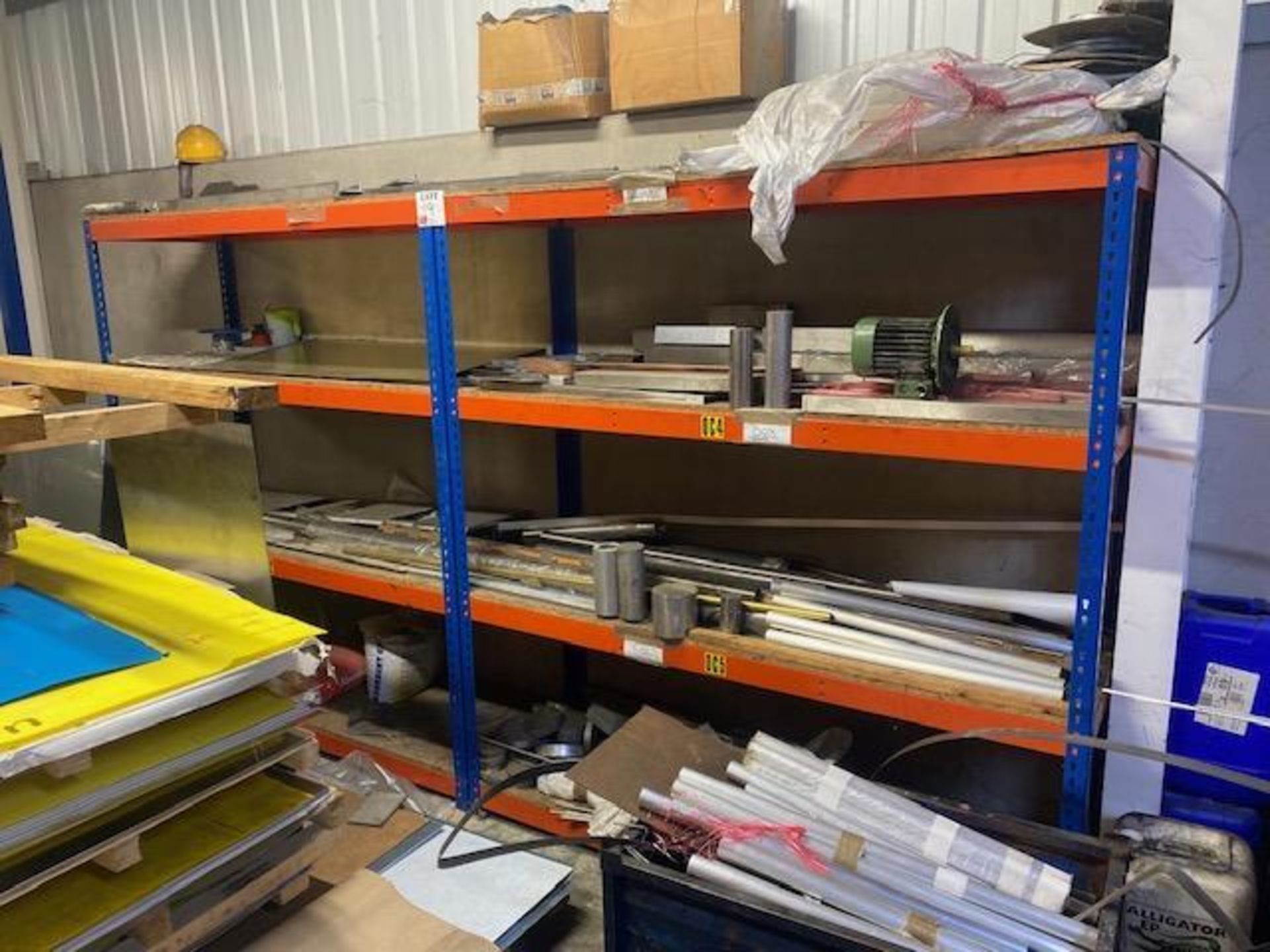 Two bays of light duty racking, length 1.8 meter, height 2 m, depth 600 mm (please note contents not