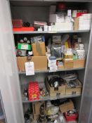 Cupboard and contents including gas regulators, power supply units, electrode connectors, janes,