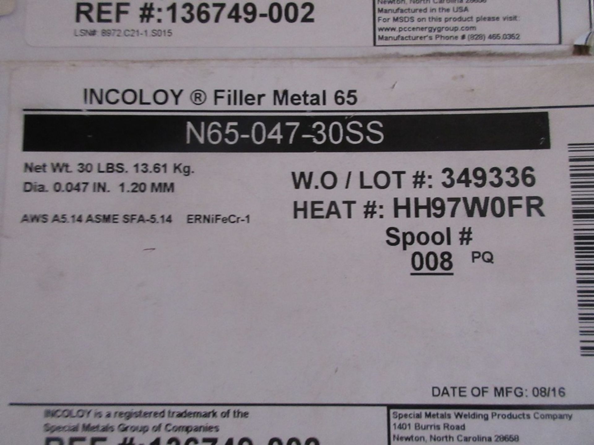 Eight reels of Inconel filler metal 65, product ERNIFECRI/1.2 - Image 2 of 5