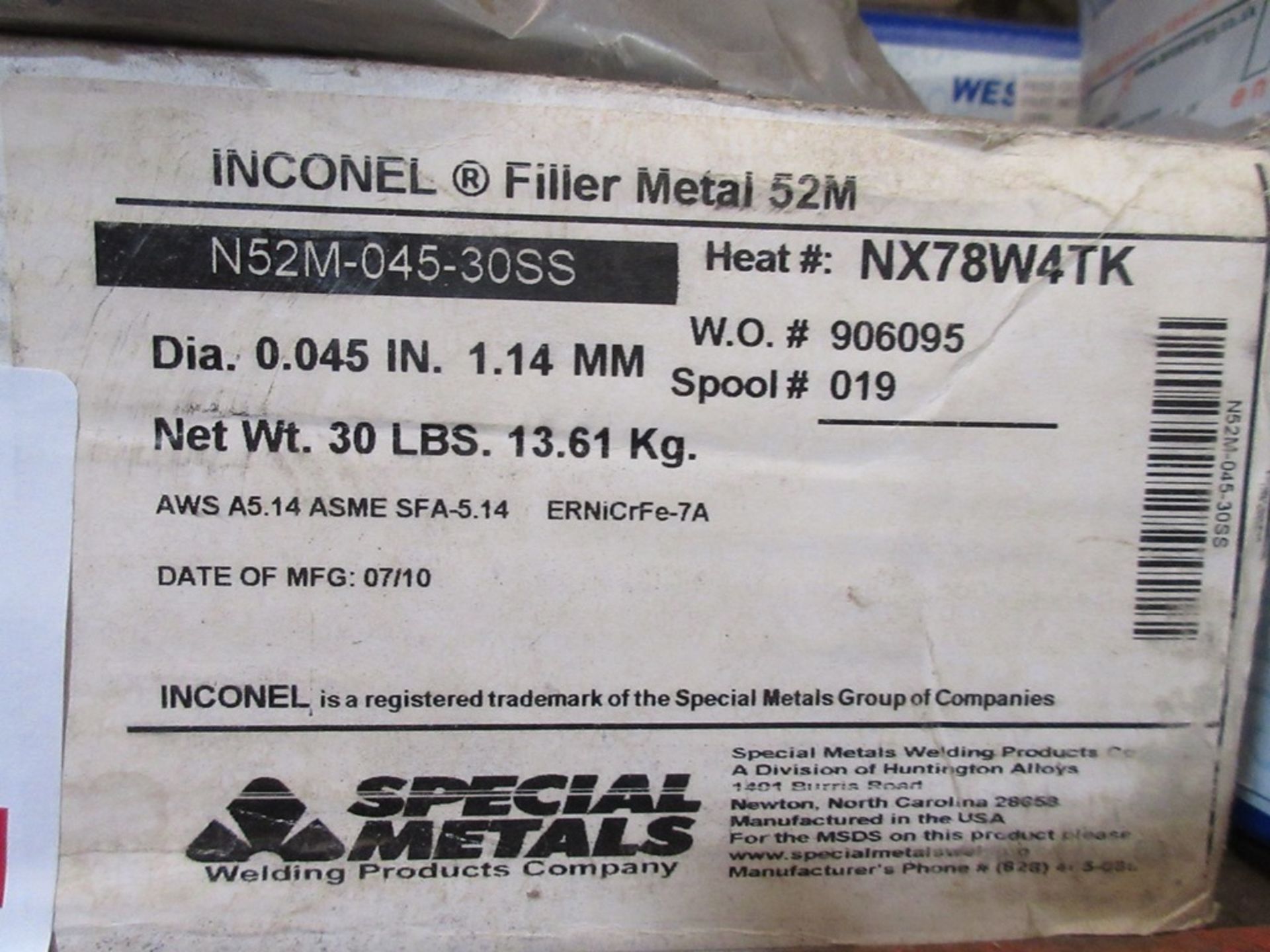 Two reels of Inconel filler metal, part no. ERNICRFE7A-1.2 - Image 2 of 3