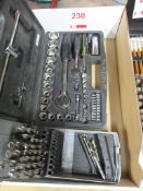 Stanley ratchet set, drill bits, etc.