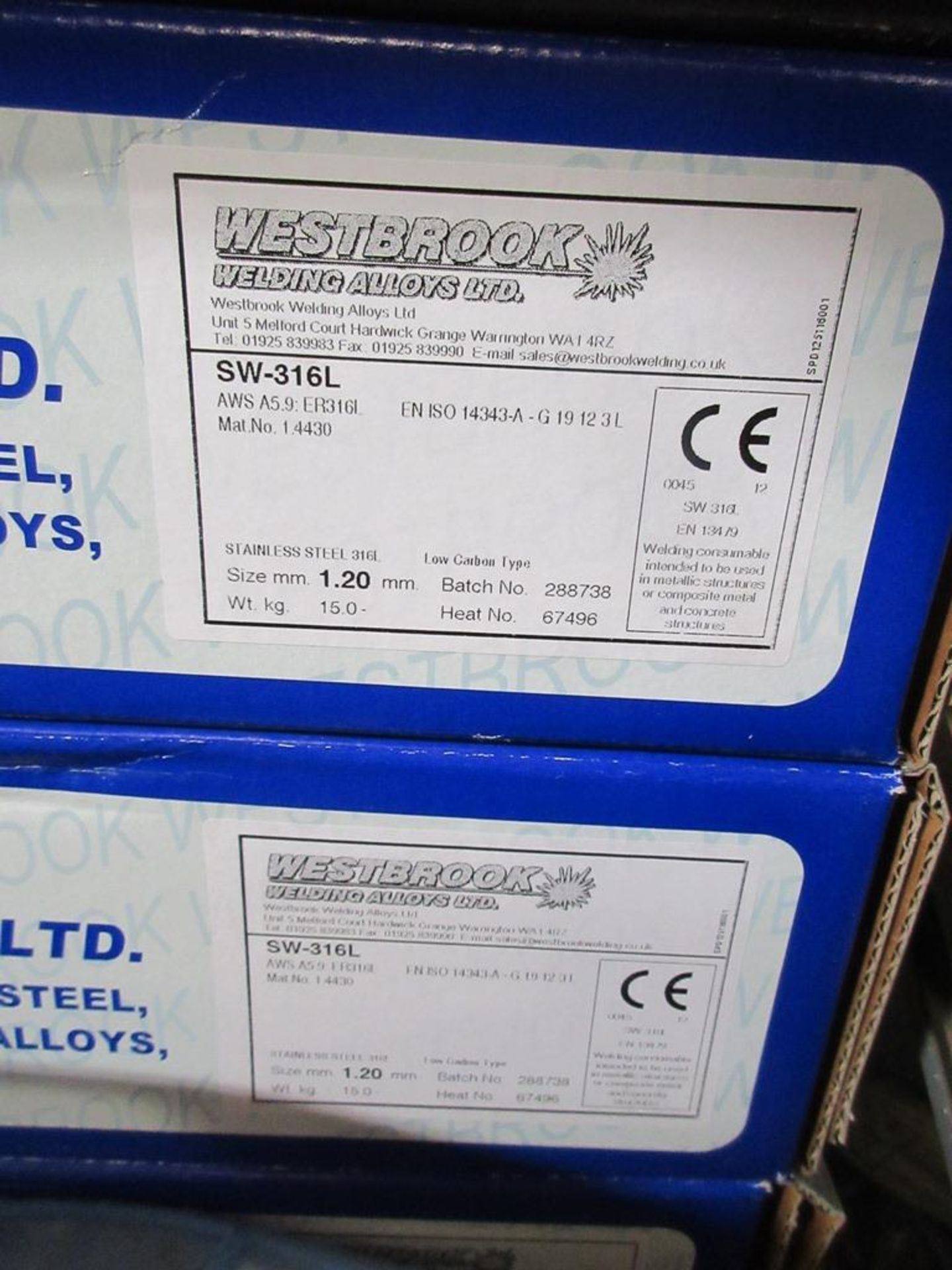 Ten reels of SW 316L stainless steel low carbon welding wire, part no. R316L/1.2 - Image 3 of 5