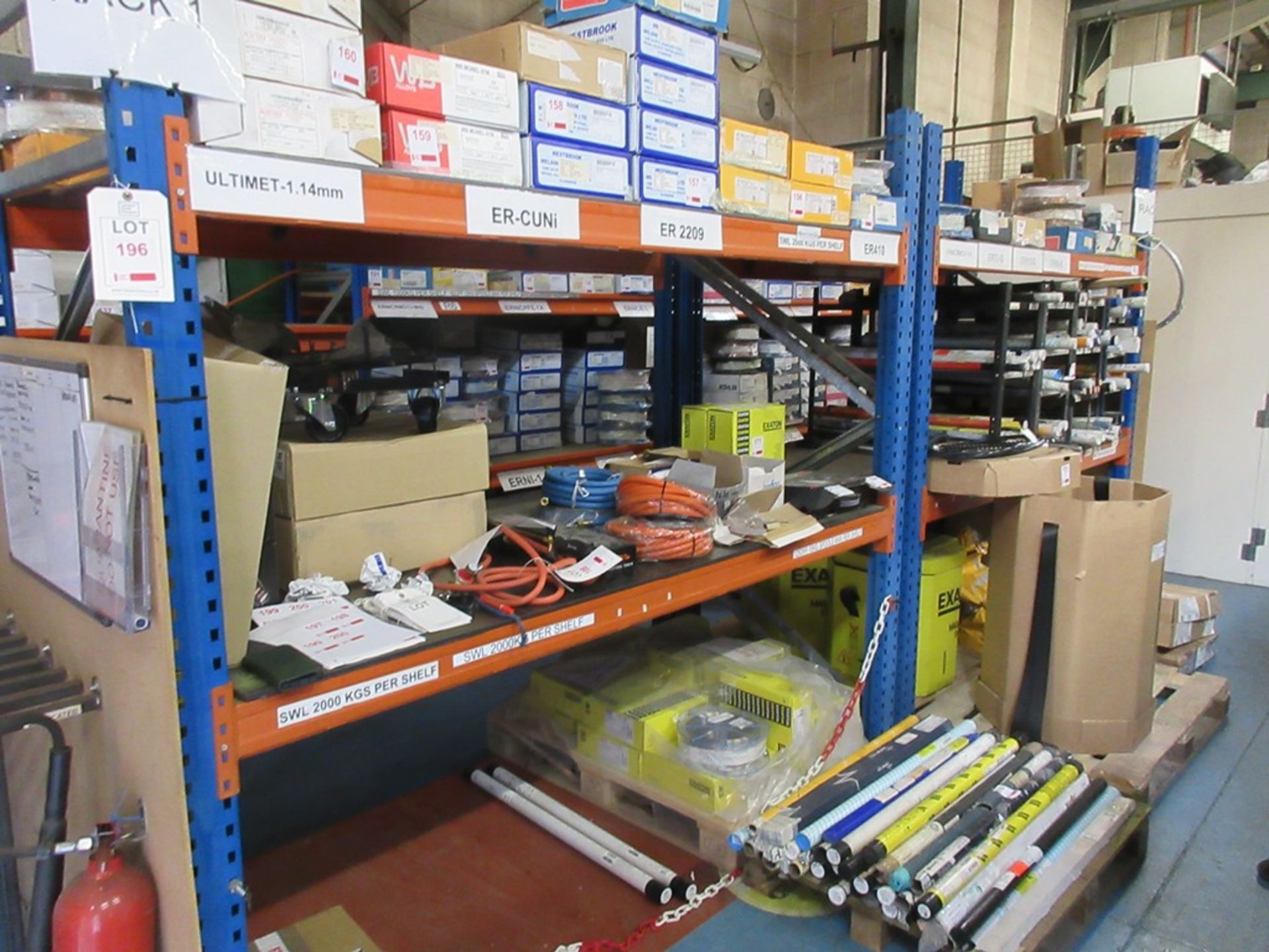 Two bays of adjustable boltless racking, approx. size 2.4m x 1100mm x 2 ...
