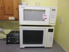 Three assorted microwaves and toaster