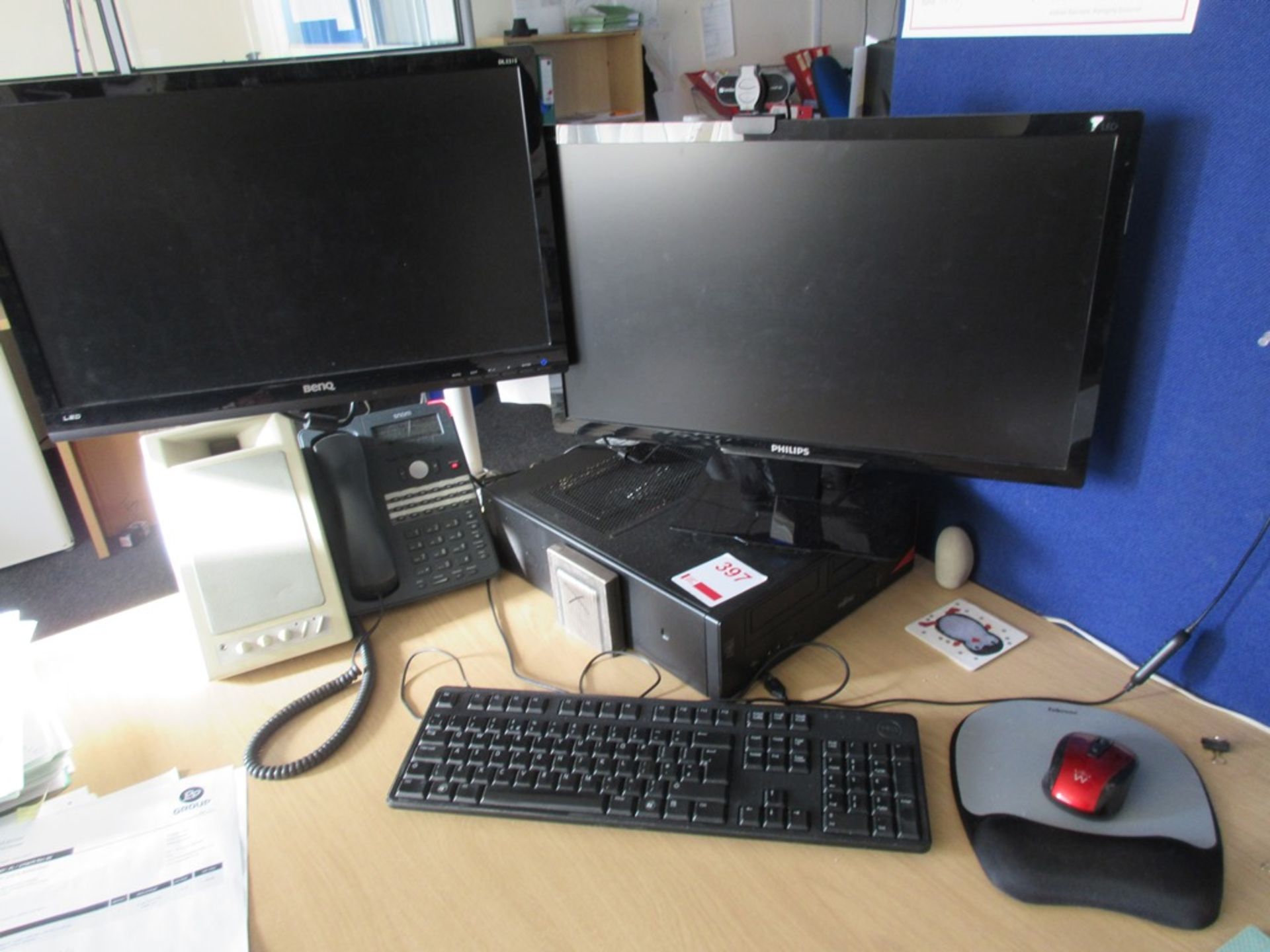 Fujitsu Core i5 computer system, 2 x Benq flatscreen monitors, keyboard, mouse, Zigor Power/Ups