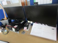 Fujitsu Esprimo Core i5 computer system with 2 x Noc flatscreens, keyboard