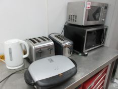 Two microwaves, two toasters, grill & kettle