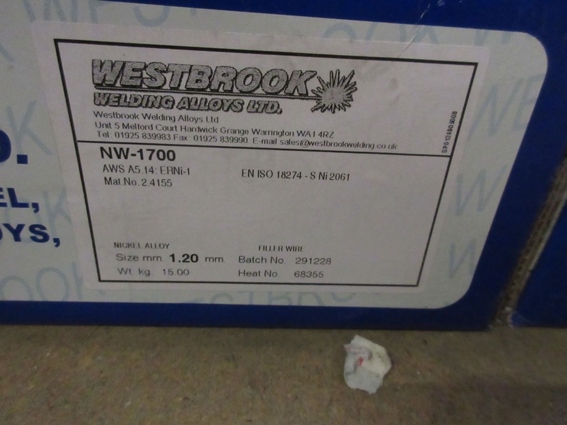 Five reels of NW-1700 nickel alloy filler wire, part no. ERNI 1/1.2 - Image 2 of 4