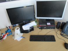 Fujitsu Esprimo Core i5 computer system with 2 x assorted flatscreen monitors, keyboard, mouse