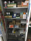 Cupboard and contents including Ardex penetrant spray, leak spray, Promatic black spray, duct