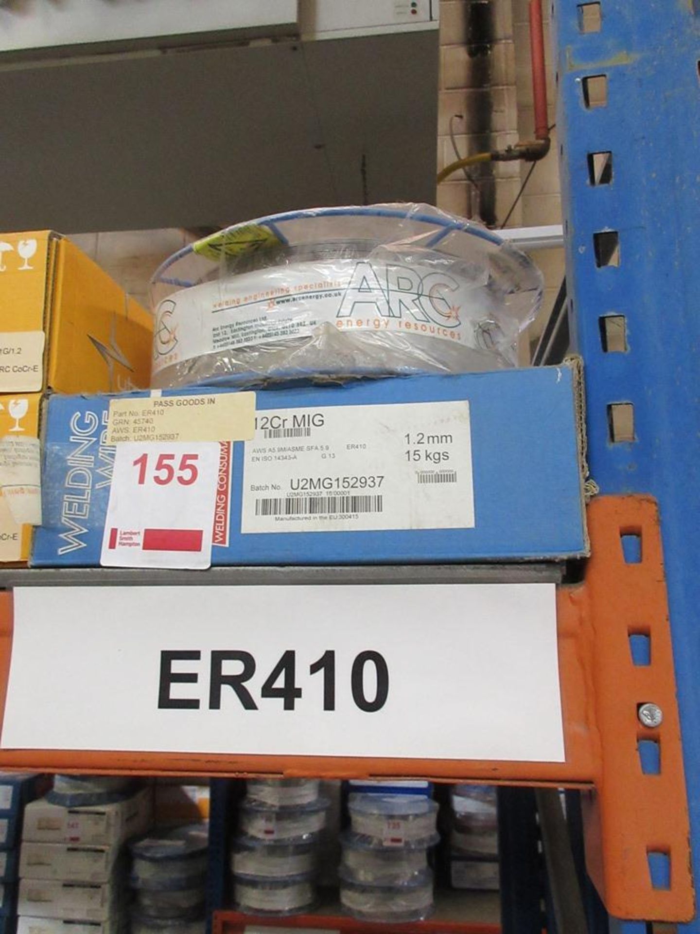 Two reels of assorted welding wire including product ER410