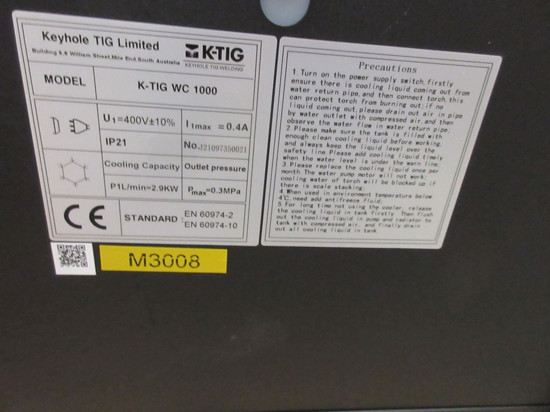 K-Tig Key hole tig welding system to include: - K-Tig 100 digital inverter SMAW-Tig arc welding - Image 6 of 12