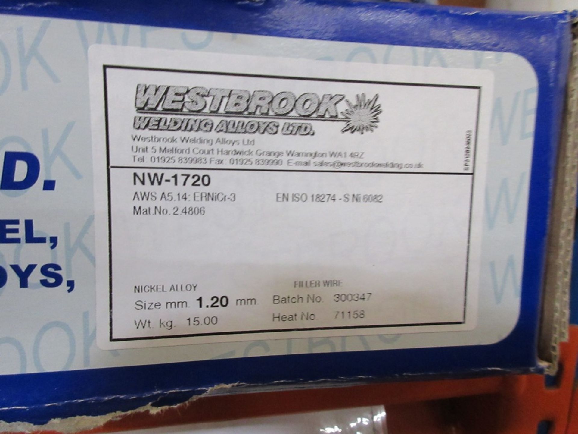 Four reels of NW-1720 nickel alloy filler wire, part no. ERN1CR/1.2 - Image 2 of 4