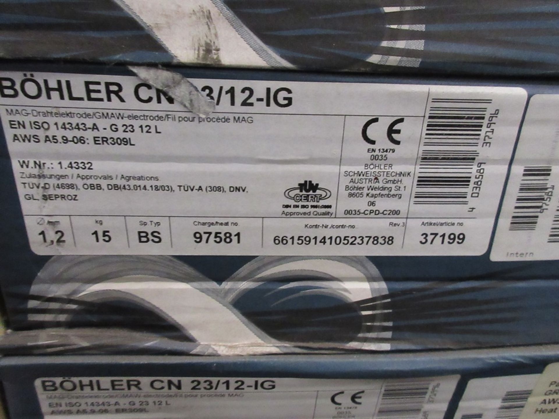 Ten reels of Bohler CN23/12-1G welding wire, part no. ER309L/1.2 - Image 2 of 4