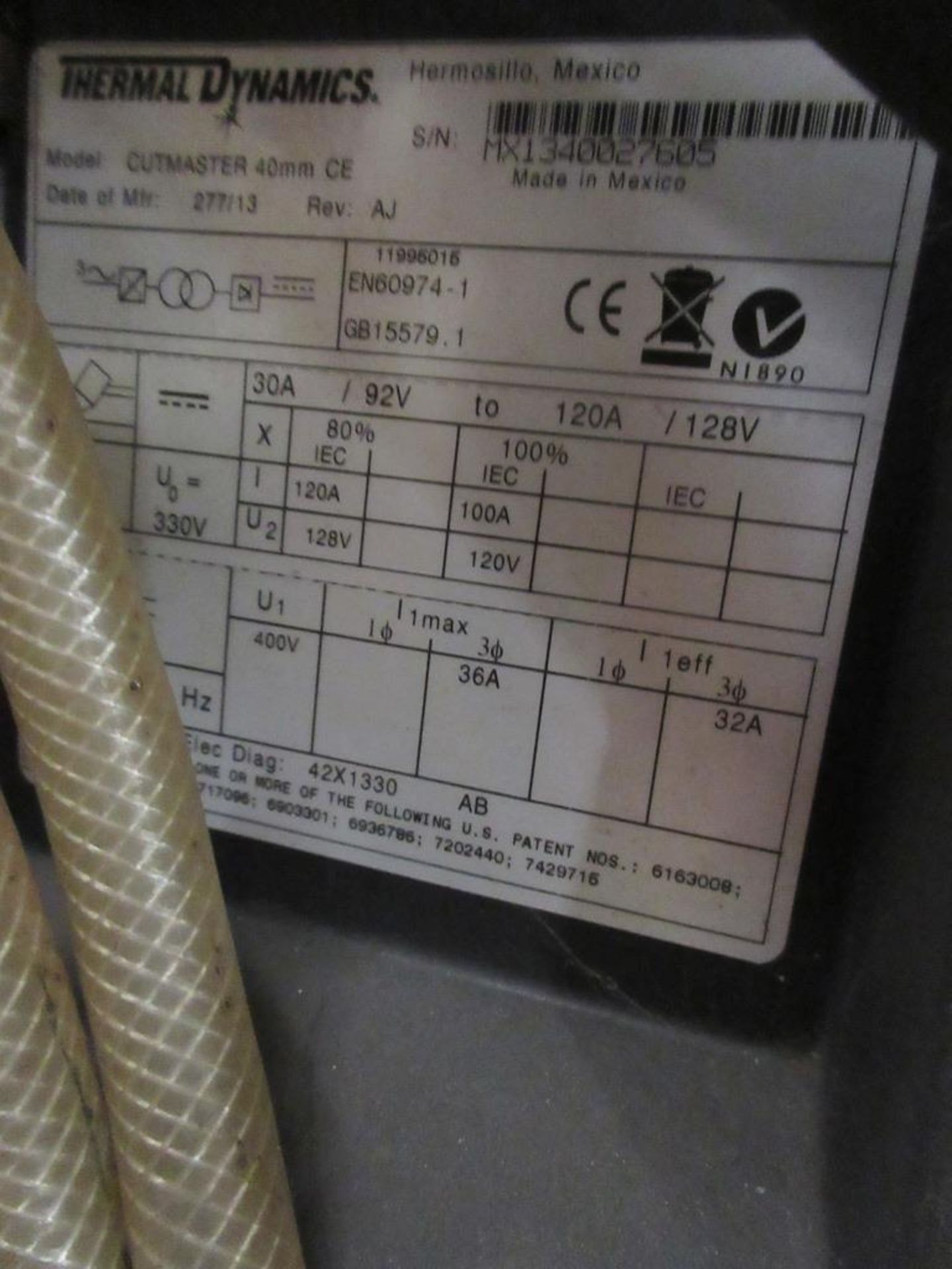 Victor Thermal Dynamics 40mm Cutmaster plasma cutter serial no. MX1340027605 (2013), mounted on - Image 4 of 6