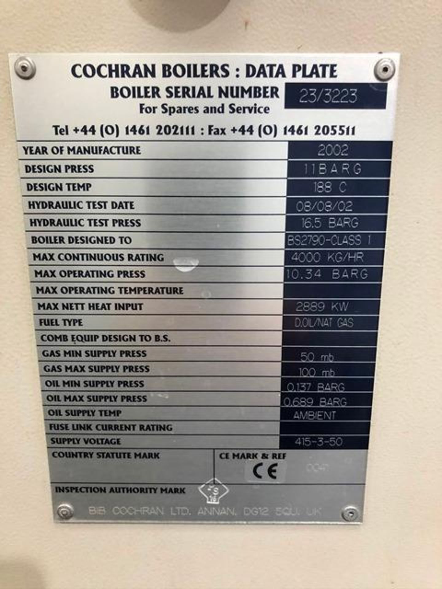 Cochran boilers dual fuel WEE Chieftan 6 boiler, Serial no. 23/3223, (2002) c/w Nu-Way GB3500 - Image 3 of 9