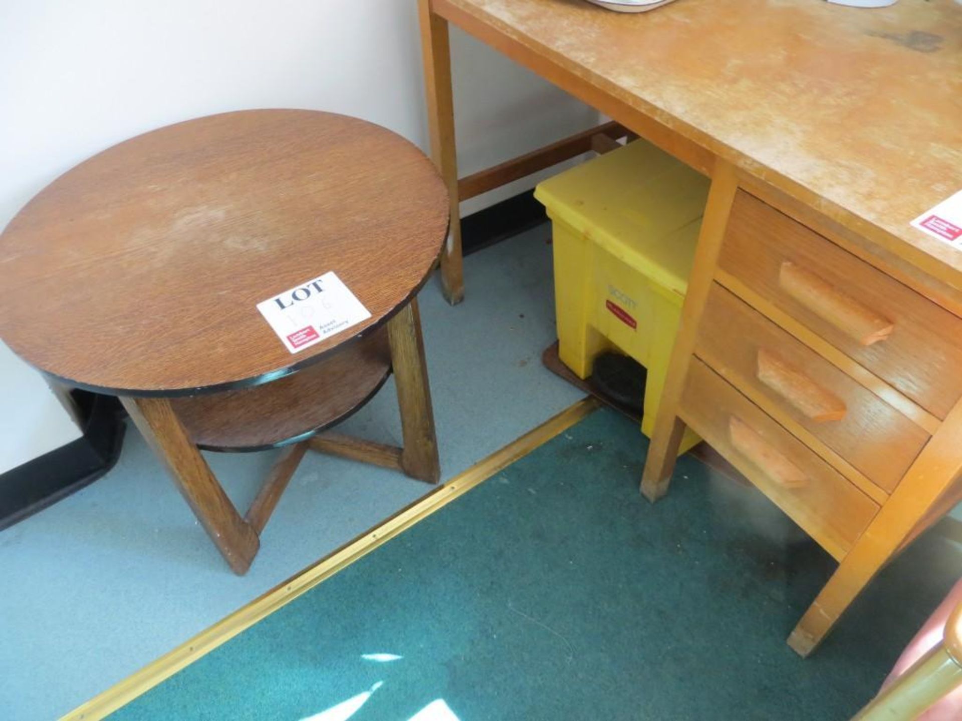 3 single pedastal desks, table, 4 position storage cabinet, coffee table, 5 notice boards and an