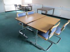 Contents of room to include 5 various tables, 7 cantilever chairs, dry wipe board, 2 notice boards