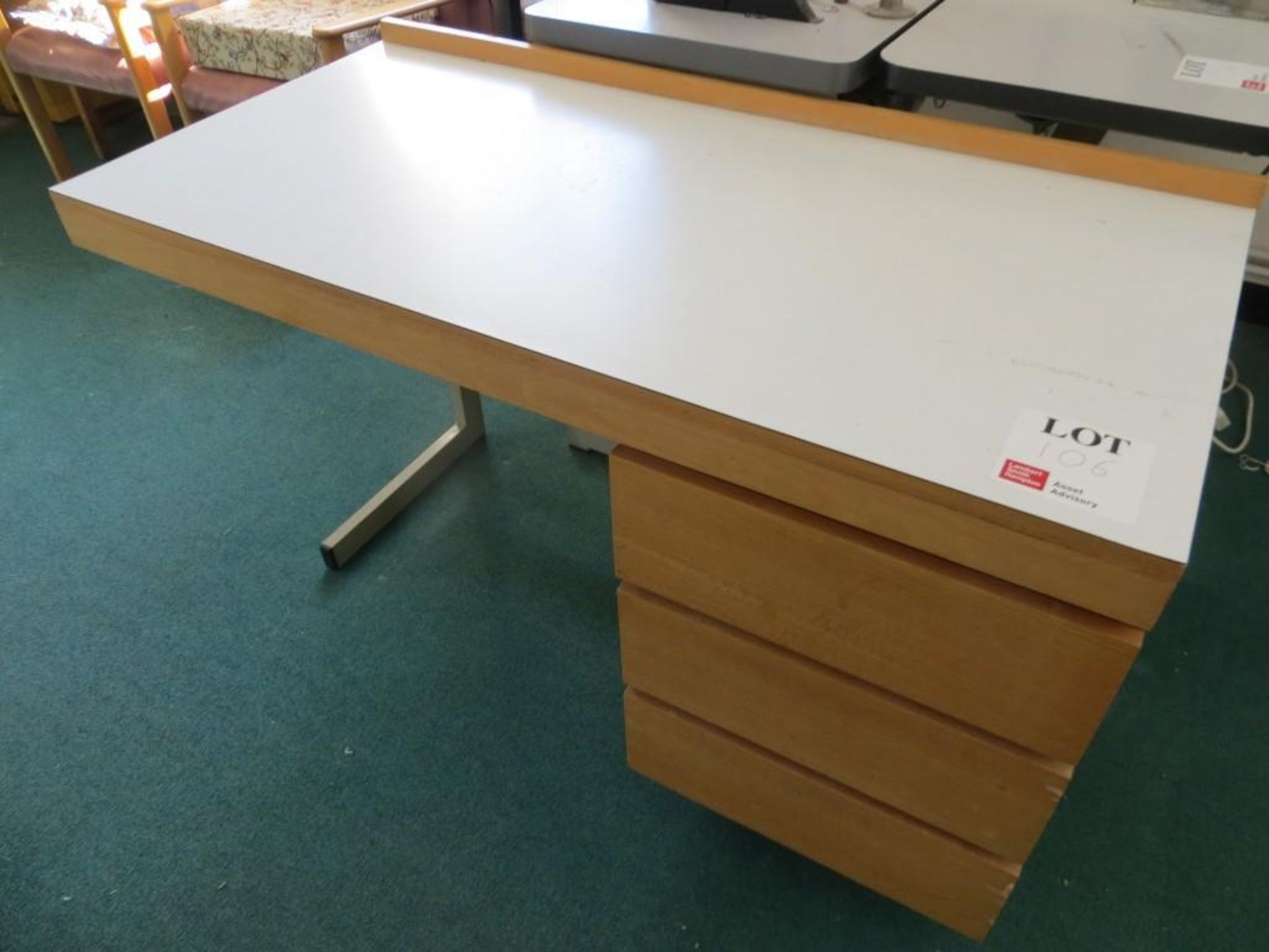 3 single pedastal desks, table, 4 position storage cabinet, coffee table, 5 notice boards and an - Image 5 of 8