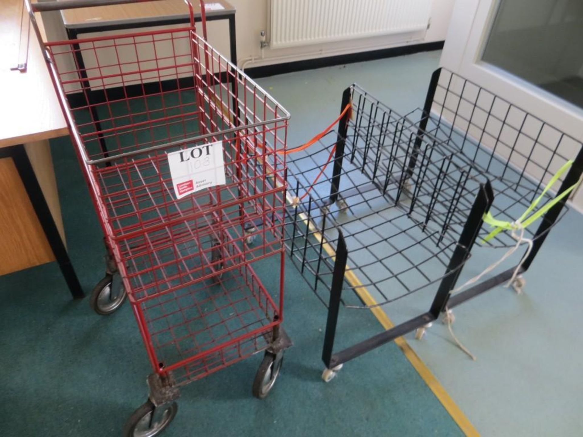 Mobile post trolley and 2 linen trollies