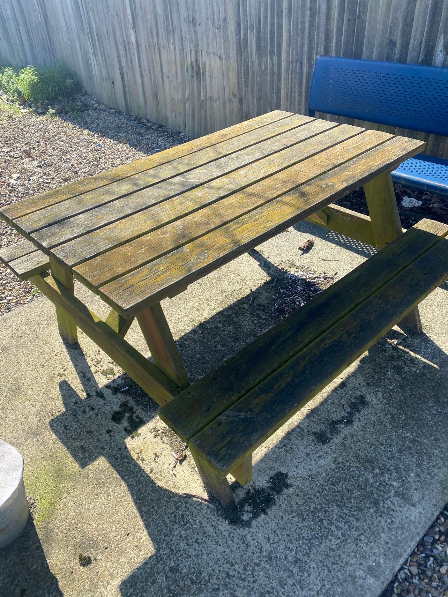 Two wooden picnic benches
