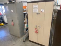 Two metal double door cabinets and contents to include large quantity of screws, washers, pipe