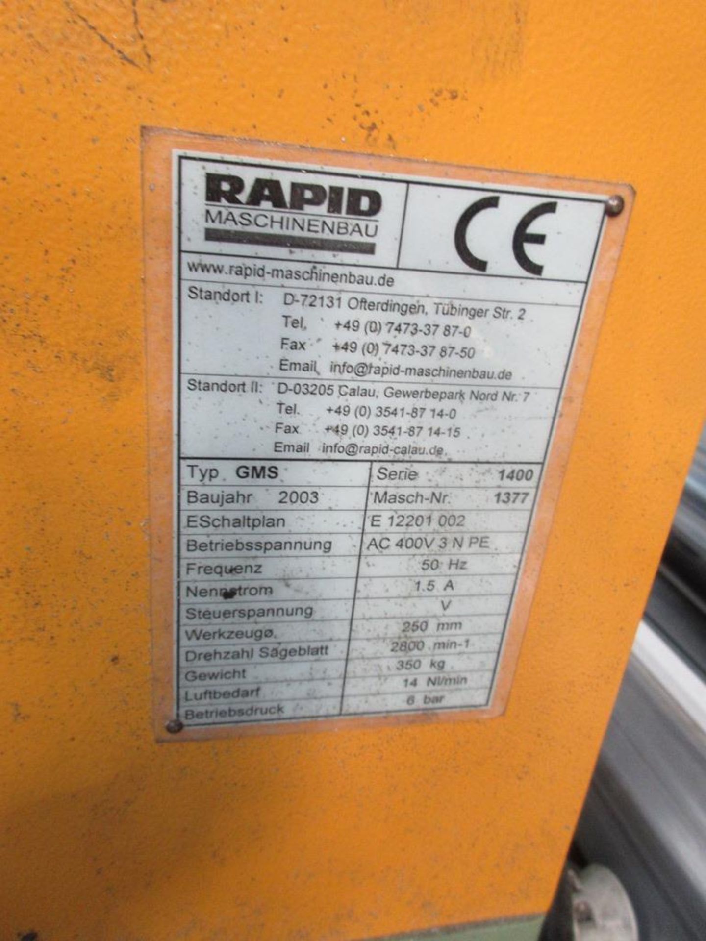 Rapid circular cut off saw, type GMS, serial no. 1377 (2003) - Image 2 of 4