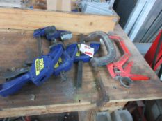 Assorted clamps including 'G' clamps, Irwin quick release clamps etc.