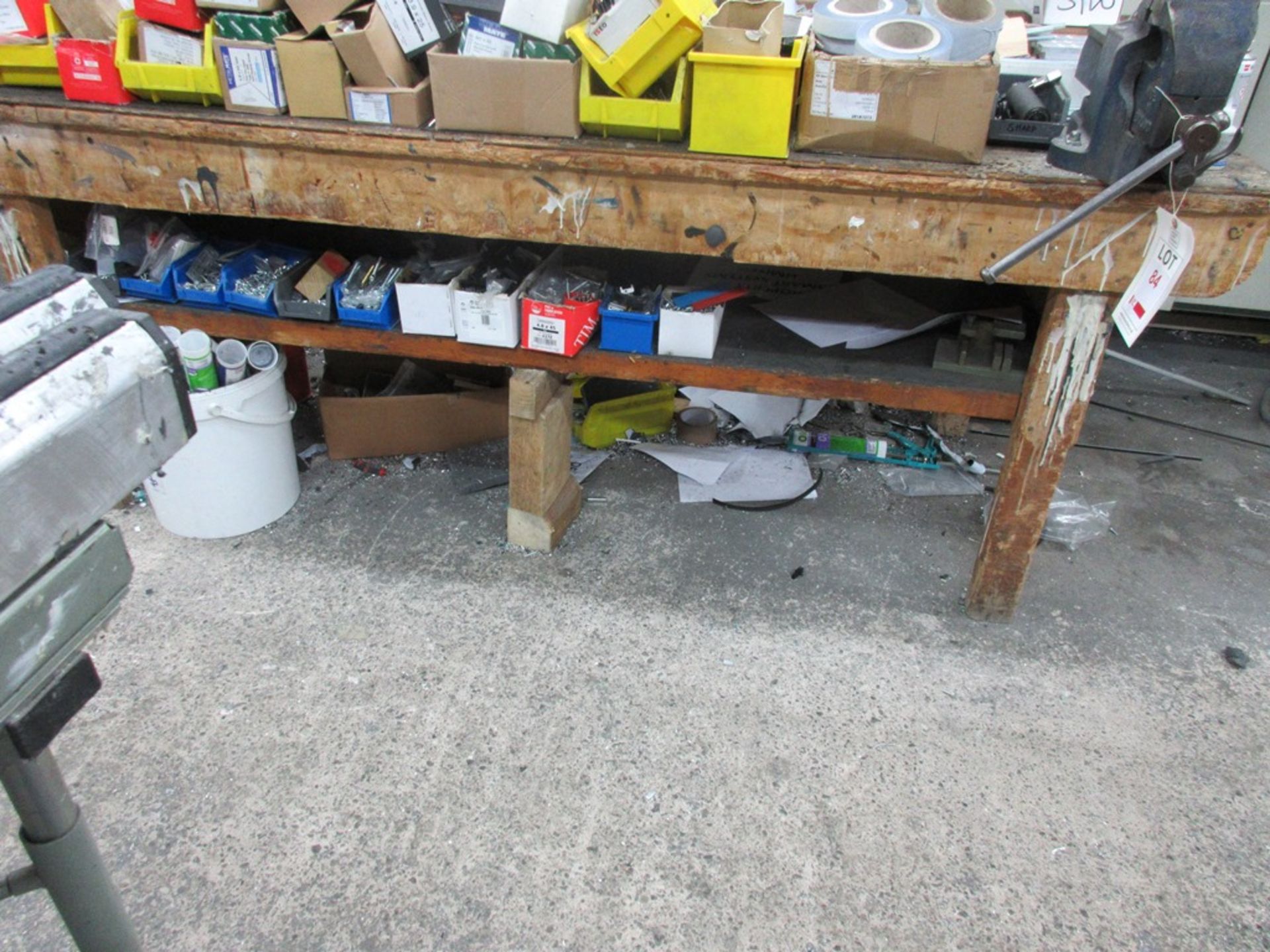 Timber frame workbench, 2.2m x 750mm with Record no.23 bench vice, 4" - excluding contents - Image 2 of 4